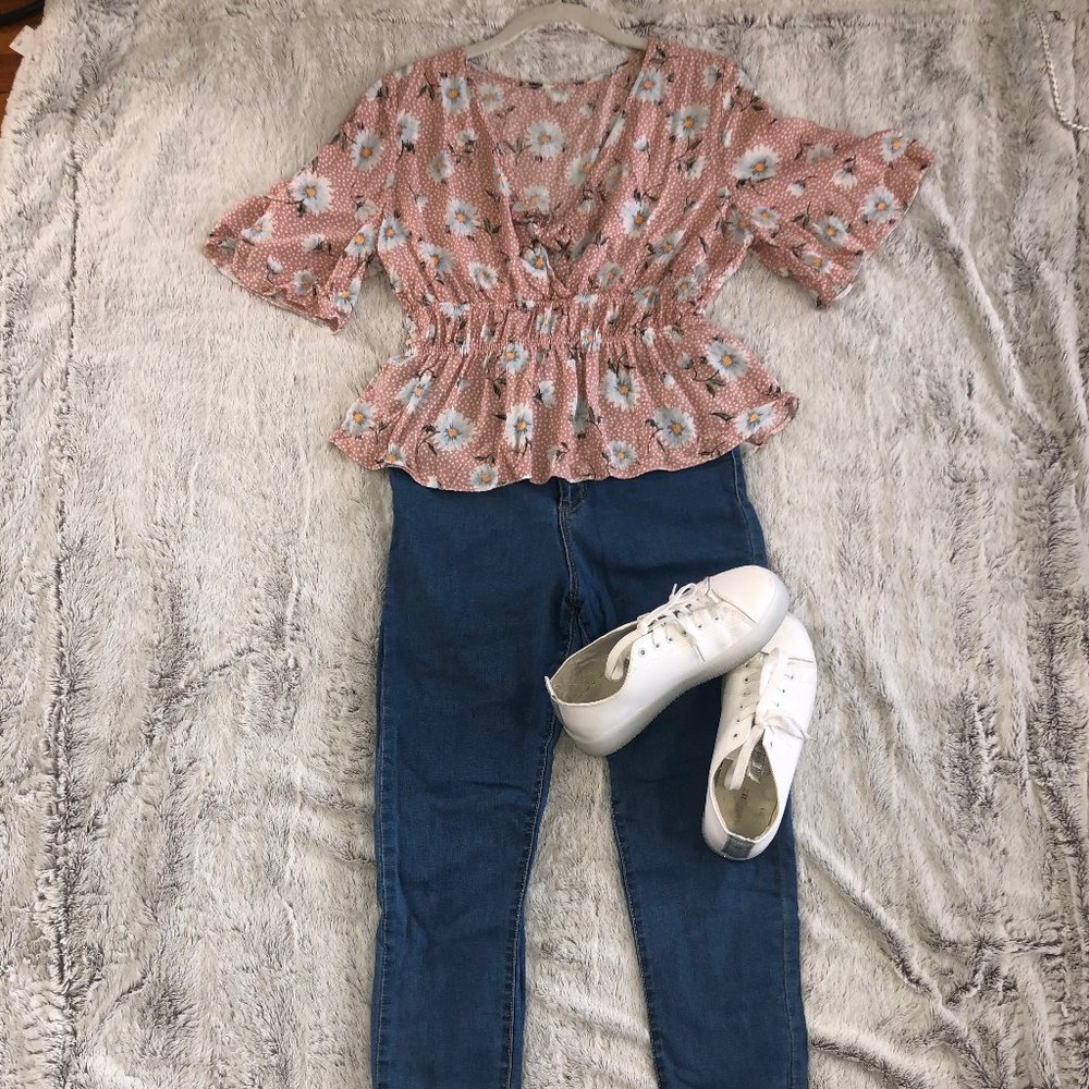 Pink floral blouse